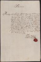 1788 Tura, Olay Mátyás tiszttartó által kiállított "Attestatum" (bizonyítvány, bizonyságlevél) Bakonyi János bujáki kasznár részére, gyűrűspecséttel