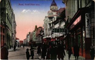 1914 Arad, Atzél Péter utca, Fehér Kereszt szálloda, Apollo mozgószínház, mozi, üzletek. Kerpel Izsó...