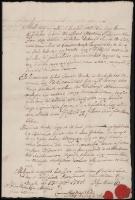 1788 Nagyszecse, Bakonyi János lévai tiszttartó ügyében kiállított bizonyságlevél, két viaszpecséttel