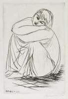 Borsos Miklós (1906-1990): Lány. Hidegtű, papír, jelzett, paszpartuban, 29x19,5 cm