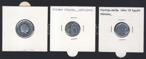 Hollandia 10c verési hibás + 10c veretlen érem + 1980. 25c T:1