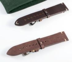 2 db igényes marhabőr óraszíj, nem használt, óratartóban 22 mm