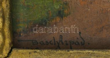 Basch Árpád (1873-1944): A fenyvesben, 1924. Olaj, fatábla. Jelezve balra lent, hátoldalán autográf ...