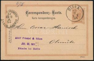 1891 2kr díjjegyes levelezőlap / 2kr PS-card "BIALA" - "OLMÜTZ STADT"