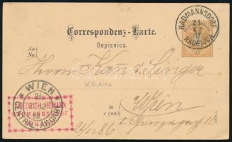 1886 2kr díjjegyes levelezőlap / 2kr PS-card "RADMANNSDORF / RADOLJCA" - "WIEN"