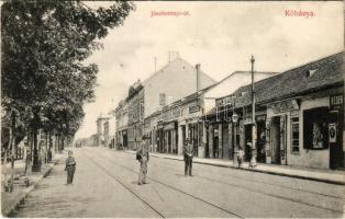 Budapest X. Kőbánya, Jászberényi út, Tóth Márton, Réder üzlete, tej és csemege, villamos (ragasztóny...