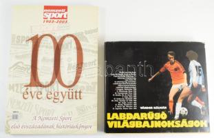 100 éve együtt. A Nemzeti Sport első évszázadának históriáskönyve. 1903-2003. Bp., 2003, Ringier, 214 p. Gazdag képanyaggal illusztrált. Kiadói papírkötés. + Vándor Kálmán: Labdarúgó világbajnokságok. Bp., 1978, Sport. Gazdag képanyaggal illusztrált. Kiadói egészvászon-kötés, kiadói papír védőborítóban.