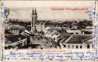 1901 Kiskunfélegyháza, látkép, város részlet a Kossuth utcával, szélmalom, üzletek. Vesszősi József ...