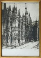 Krón Béla (1884-1965): Dóm, Milano (Duomo di Milano), 1925. Rézkarc, papír, jelzett, üvegezett fakeretben, 30×24,5 cm