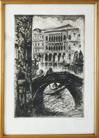 Krón Béla (1884-1965): Velencei részlet, 1925. Rézkarc, papír, jelzett, üvegezett fakeretben, 27,5×19 cm