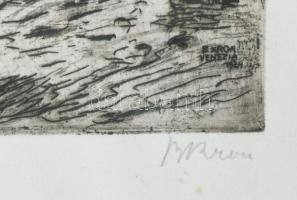 Krón Béla (1884-1965): Velencei részlet, 1925. Rézkarc, papír, jelzett, üvegezett fakeretben, 27,5×1...
