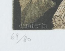 Bruno Missieri (1942-): Napraforgó, 1925. Akvatinta, papír, jelzett, számozott (69/80), üvegezett fa...