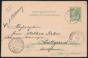 1907 5H díjjegyes levelezőlap Stuttgartba küldve, majd onnan továbbküldve Bietigheimba / 5H PS-card ...