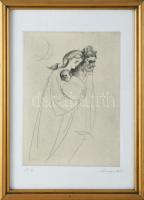 Olvashatatlan jelzéssel: Család. Rézkarc, papír, számozott (69/80), üvegezett fakeretben, 21,5×15,5 cm