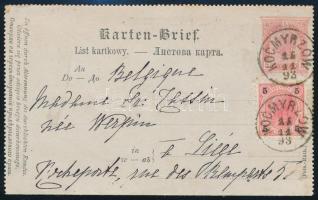 1893 5kr díjjegyes levelezőlap 5kr díjkiegészítéssel / 5kr PS-card with additional franking, "K...