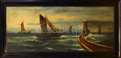 Leuthold jelzéssel, XIX. sz.: Vitorlások. Olaj, vászon. Javított. Apró sérülésekkel. Fakeretben. 49×115 cm. KIZÁRÓLAG SZEMÉLYES ÁTVÉTEL, NEM POSTÁZZUK! / ONLY PERSONAL COLLECTION AT OUR OFFICE