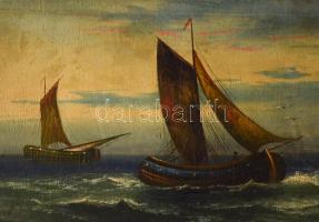 Leuthold jelzéssel, XIX. sz.: Vitorlások. Olaj, vászon. Javított. Apró sérülésekkel. Fakeretben. 49×...