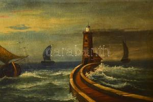 Leuthold jelzéssel, XIX. sz.: Vitorlások. Olaj, vászon. Javított. Apró sérülésekkel. Fakeretben. 49×...