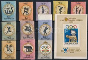 1960 Olimpia vágott sor és vágott blokk (ráncok) / imperforate set and block (creases)