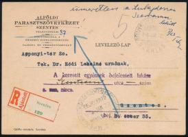 1946 (6. díjszabás) Ajánlott levelezőlap készpénzes bérmentesítéssel, visszaküldve / Registered post...