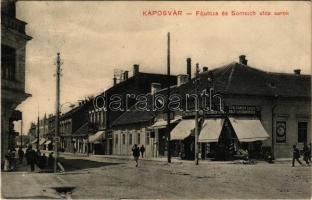 Kaposvár, Fő utca és Somssich utca sarok, Schlesinger Lajos üzlete, Práger Andor fogműterme (Rb)