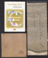 Kis vegyes tétel, benne 2002. Zsebvilág Európa pénzeiről, Bőrerszény papírpénznek és régi német csekkfüzet T:vegyes