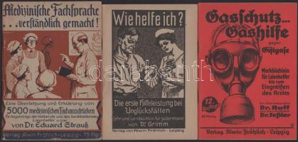 cca 1937-1940 3 db német nyelvű egészségügyi füzetke: Medizinische Fachsprache ... verständlich gemacht!, Wie helfe ich?, Gasschutz... Gashilfe gegen Giftgase