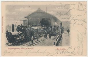 1901 Budapest XII. Svábhegy, Fogaskerekű vasútállomás, gőzmozdony, vasutasok. Divald Károly