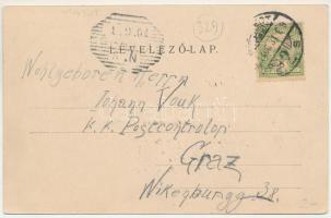 1901 Budapest XII. Svábhegy, Fogaskerekű vasútállomás, gőzmozdony, vasutasok. Divald Károly