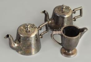 cca 1930, 3 darab antik ezüstözött alpakka kiöntő, tejkiöntőn a Vitézi Rend Fejér vármegyei címerével, m: 8-9 cm