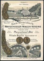 1900 Mayschoss a. d. Ahr borospince dekoratív litho reklám nyomtatvány és árjegyzéke 4 p.

1900 Ma...