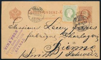 1882 2kr díjjegyes levelezőlap 3kr díjkiegészítéssel / 2kr PS-card with 3kr additional franking, &qu...