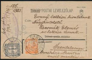 1923 Levelezőlap Arató és Hivatalos vegyes bérmentesítéssel / Postcard with mixed franking