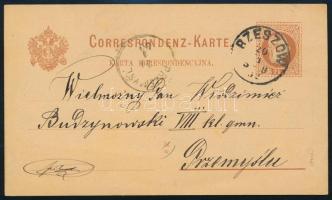 1892 2kr díjjegyes levelezőlap / 2kr PS-card, "RZESZOW" - "PRZEMYSL"
