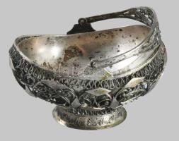 Antik ezüst (Ag) filigrán kosár, fém betéttel, jelzett, 8,5x8,5 cm, nettó 56g /// Antique silver (Ag...