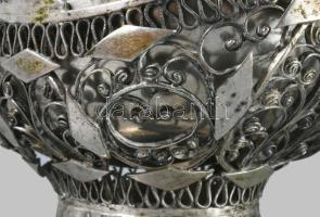 Antik ezüst (Ag) filigrán kosár, fém betéttel, jelzett, 8,5x8,5 cm, nettó 56g /// Antique silver (Ag...