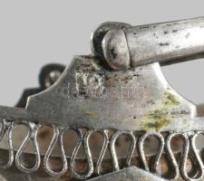 Antik ezüst (Ag) filigrán kosár, fém betéttel, jelzett, 8,5x8,5 cm, nettó 56g /// Antique silver (Ag...