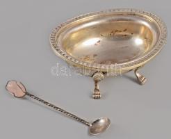 Ezüst (Ag) oroszlánlábas fűszertartó, hozzá ezüst (Ag) kanállal, 10x8 cm, bruttó 68 cm