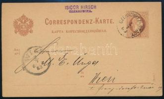 1883 2kr díjjegyes levelezőlap / 2kr PS-card "CZERNOWITZ-STADT" - "WIEN"