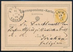 1876 2kr díjjegyes levelezőlap / 2kr PS-card "PLANINA" - "KRAKAU / KRAKOW"