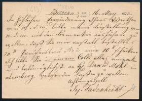 1872 2kr díjjegyes levelezőlap / 2kr PS-card "BRZEZANY" - "WIEN"