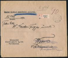 1914 Ajánlott küldemény Bécsbe, visszaküldve / Registered cover to Vienna, returned