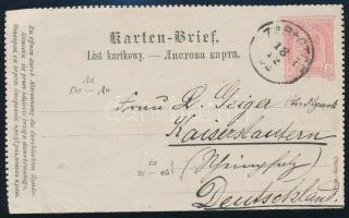 1892 5kr díjjegyes levelezőlap / 5kr PS-card, "ZABLOTCE" - "KAISERSLAUTERN"