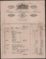 cca 1880 Bp., Haris, Zeillinger és Társa a "Kék Csillaghoz" fehérnemű, menyasszonyi kelengyék üzletének fejléces számlája