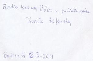 Danuta Szaflarska (1915-2017) lengyel színésznő autográf aláírása és sorai nyomtatott képen / Autogr...