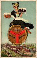 1913 Wien, Vienna, Bécs; Liesing, Gruss aus dem Liesinger Brauhaus / brewery, beer factory advertisi...