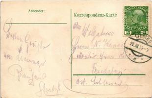 1913 Wien, Vienna, Bécs; Liesing, Gruss aus dem Liesinger Brauhaus / brewery, beer factory advertisi...