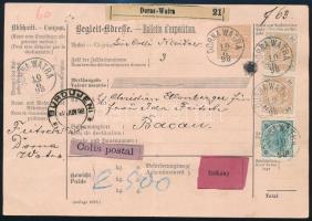 1898 5kr csomagszállító 63kr díjkiegészítéssel, a hátoldalon román levélzáróval (hajtott) / 5kr parc...