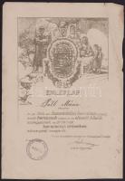 1914 Hadiárvák és özvegyek számára küldött adományért kiállított oklevél nagycímerrel