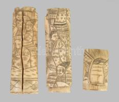 cca 1880-1900 Japán faragott csont tőr markolat, sérüléssel, m: 10-15 cm